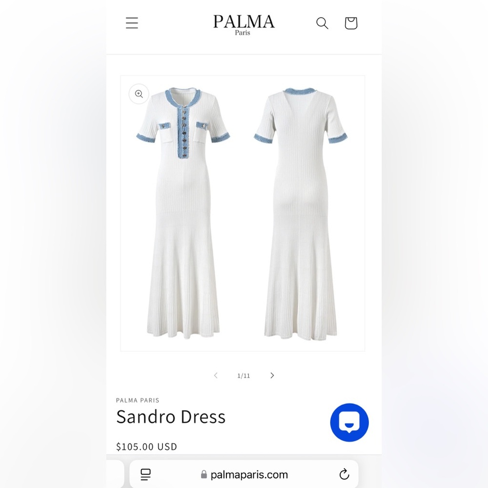 Palma Paris White and Blue Maxi Dress with Polo Collar